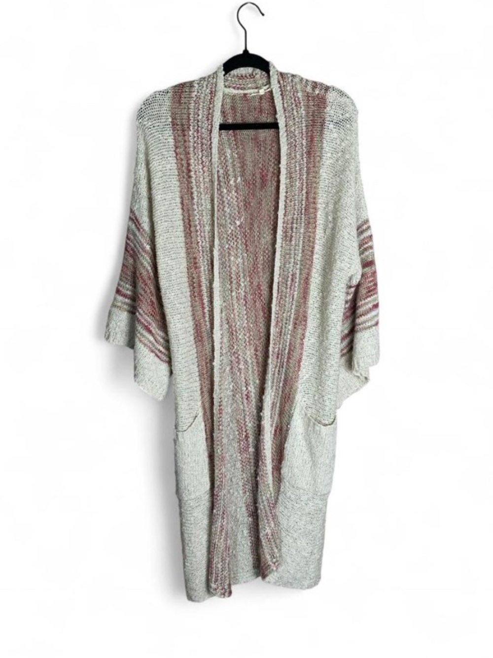 easel Open-Front Knit Cardigan in Cream with Dusty Pink Stripe